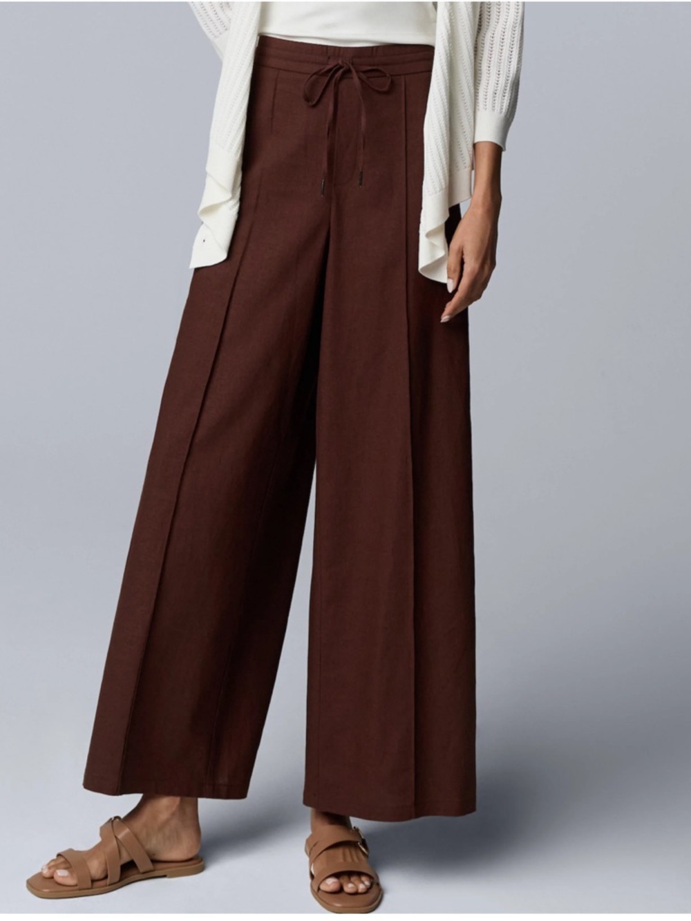 Simply VERA WANG Wide-Leg Drawstring linen Pants in Chocolate Brown
